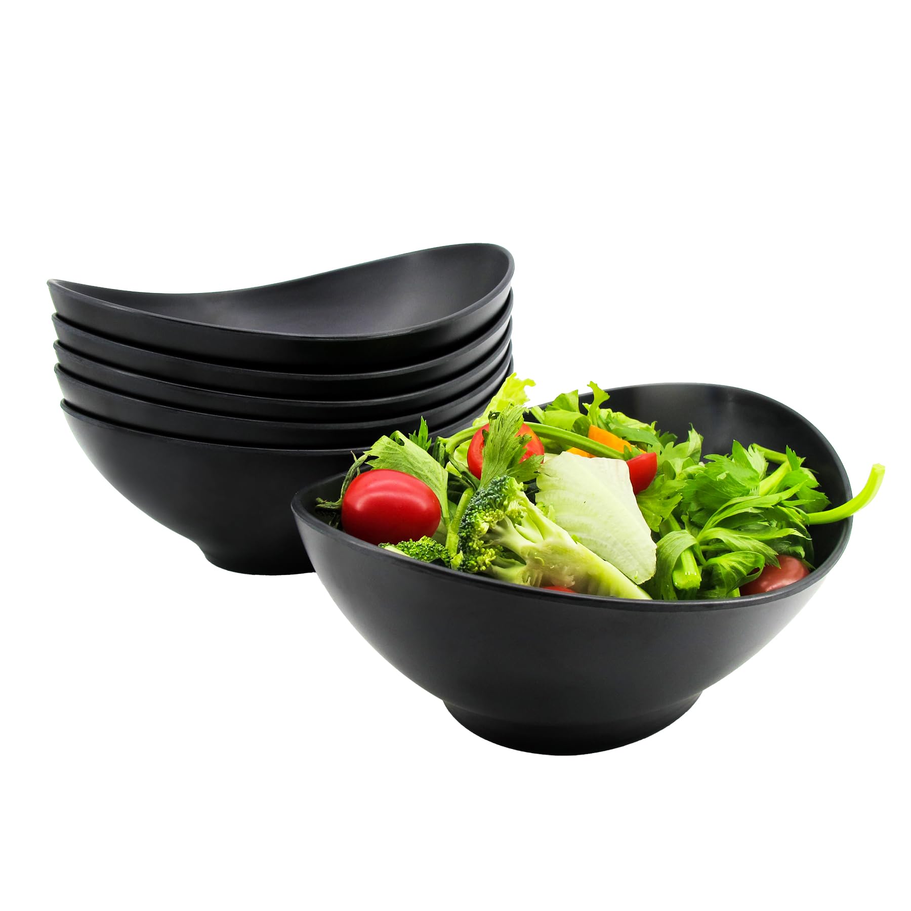 Photo 1 of Oval Salad Bowls 34oz, Bamboo Fiber Serving Bowls Set of 6, 8.8" Large Bowls for Kitchen Eating & Restaurant, Deep Soup Bowls Set for Salad, Fruit,Pasta,Vegetable, Ramen, Dishwasher Safe, Black