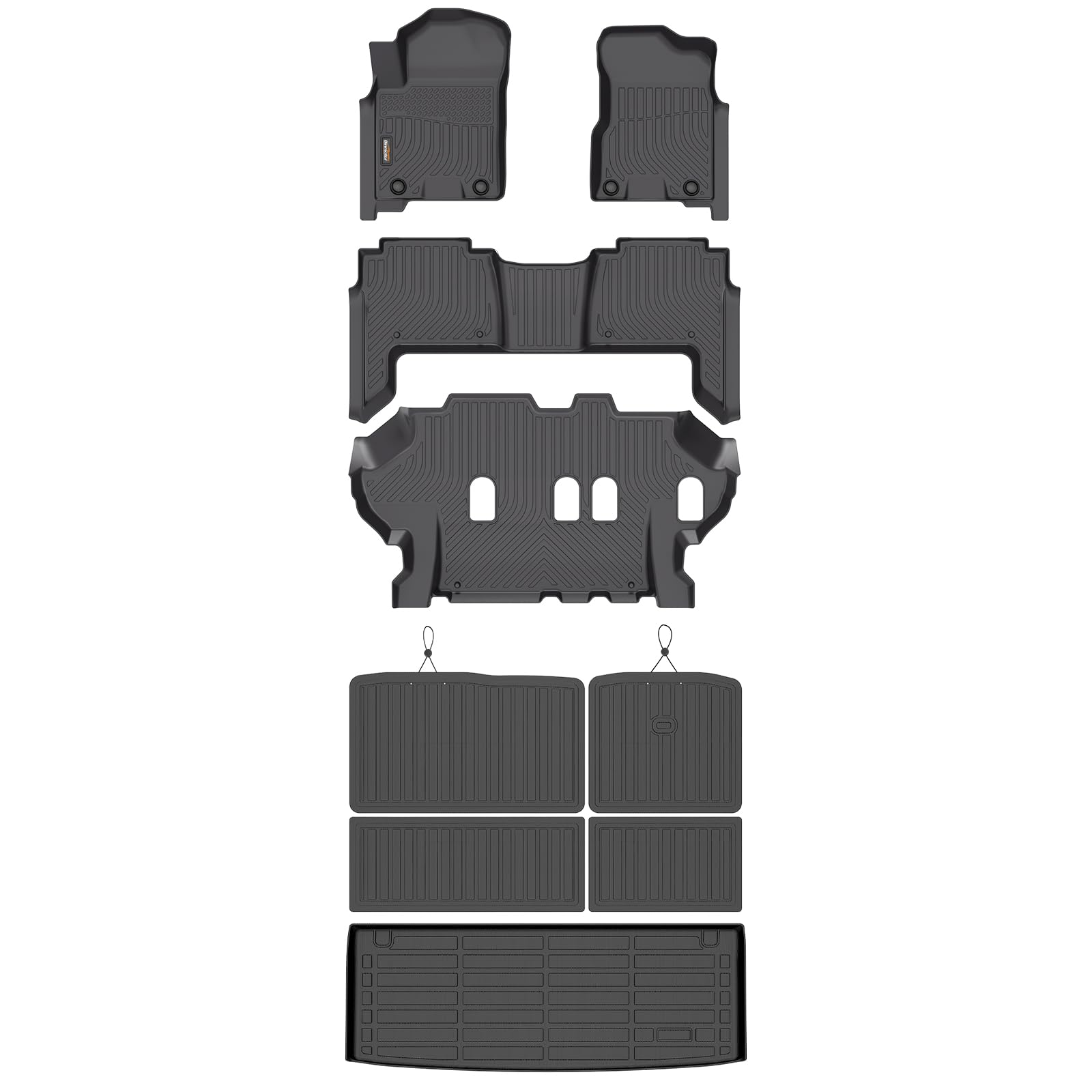 Binmotor-Floor Mats & Cargo Liner for Nissan Armaza/Infiniti QX80 2019-2024,Bench Seat (8 Seats),TPE All Weather Car Mats for Nissan Armada Accessories Floor Liners Trunk Mat Image