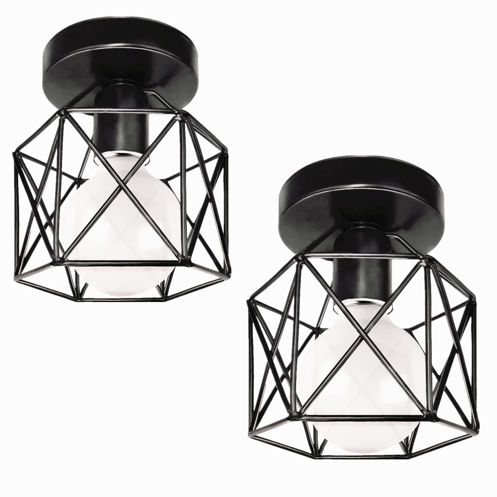 Biqing Vintage Ceiling Lights Pendant Light Fixture Retro Black Ceiling Lighting with E27 Socket for Hallway, Bedroom, Cloackroom, No Bulbs, 2Pack