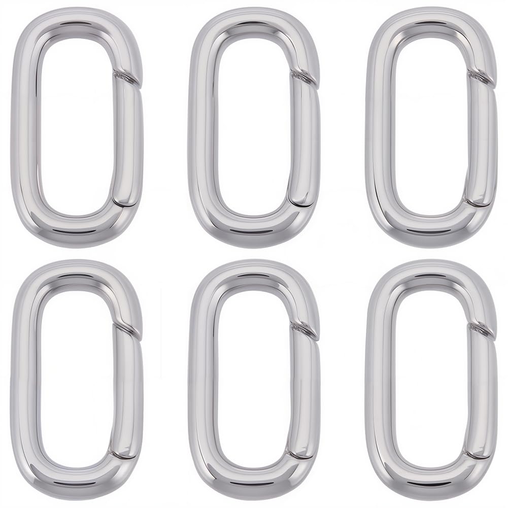 SUNNYCLUE 1 Box 6Pcs Spring Oval Rings Carabiner Ring Silver Small Trigger Gate Keychain Clasp Brass Keyring Clip Snap Hook Buckle for Purse Jewellery Making Bracelet Bags Lanyard supplies DIY Craft