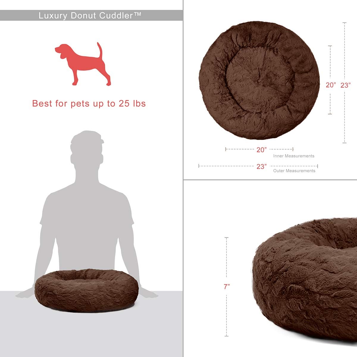 Best Friends by Sheri Luxury Faux Fur Donut Cuddler (23x23), Dark Chocolate - Small Round Donut Cat and Dog Cushion Bed, Orthopedic Relief : Pet Supplies
