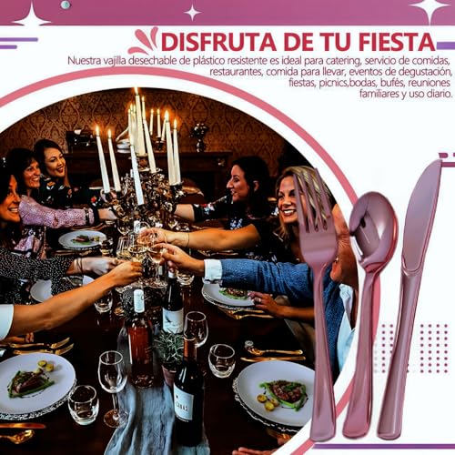 KFBGKKF Cubiertos Reutilizables, Vajilla Elegante Reutilizable de150PCS, 50 Tenedores, 50 Cuchillos y 50 Cucharas Elegantes, para Cumpleaños, Banquetes, Reuniones, Fiesta, Bodas, para 50 Invitados