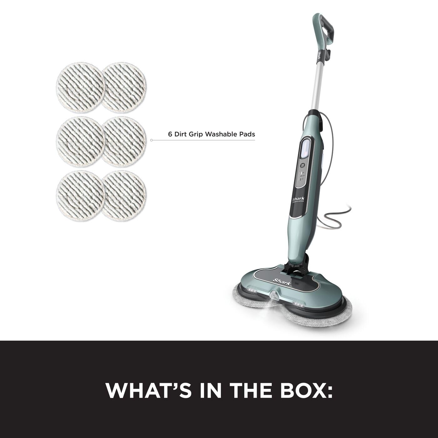 Shark Steam Mop, Automatic Steam and Scrub Steam Mop with Steam Blaster & 6 Dirt Grip Pads, 3 Steam Settings, Stain & Dirt Removal, For all Sealed Hard Floors, 8m Cord, Sage Green, S8201UKCP