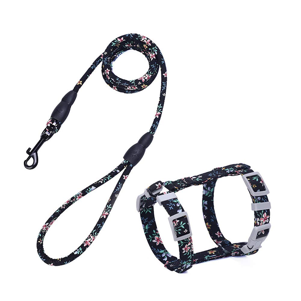 Lichi New Black Pet Leash Floral Cats Lead and Harness Set for Medium Dogs Soft Leads-02M