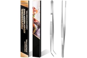 Gutsdoor Kitchen Tweezers Tongs Set 8 Inch Stainless Steel Tongs Tweezers Set of 2 with Precision Serrated Tips for Cooking