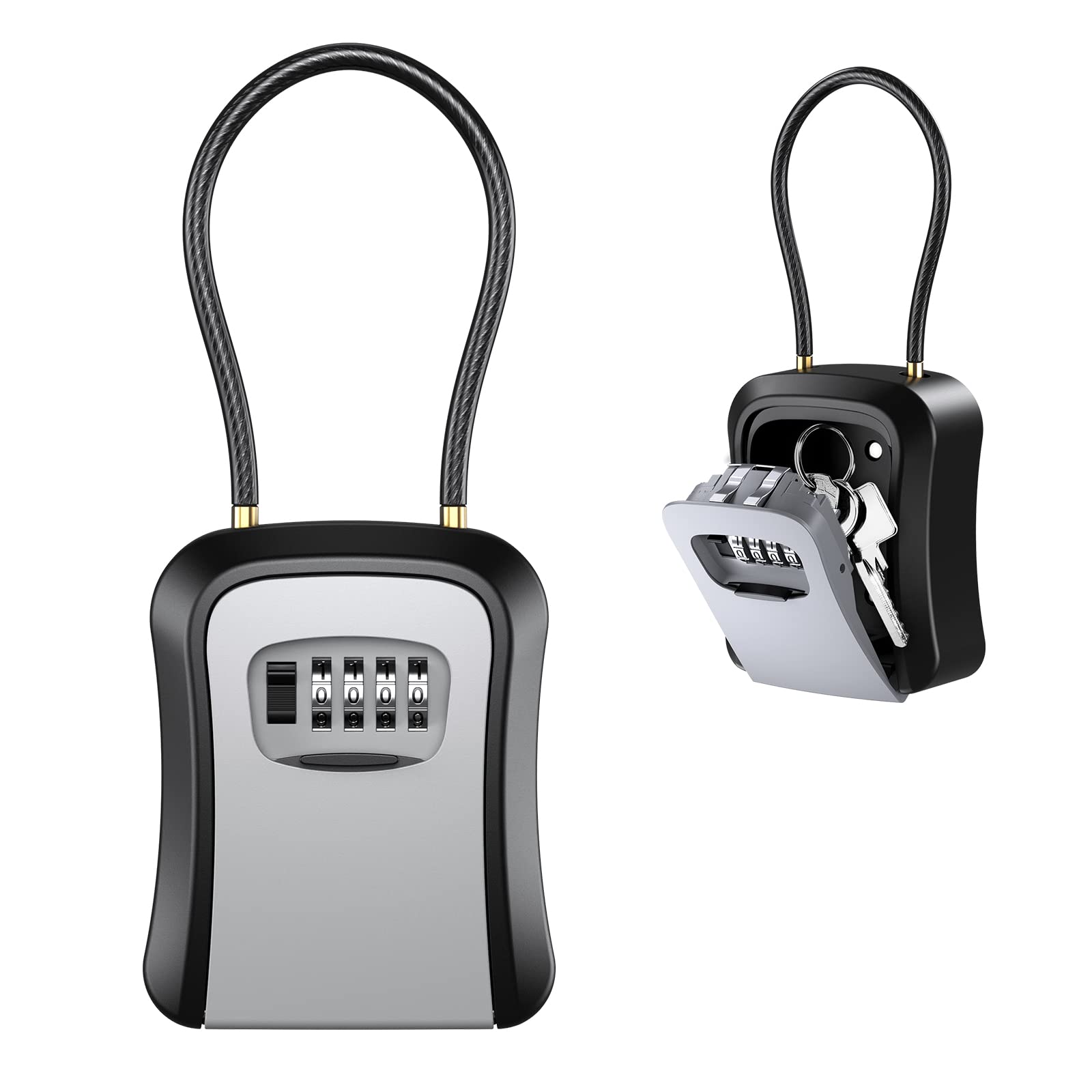 Key Lock Box, Brifit Large Capacity Key Safe, Extended Shackle 4 Digit Combination Key Storage Lock Box Weatherproof Security Storage Holder Code Case for Indoors Outdoors Weather Rust Resistant