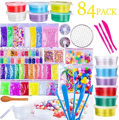 ATEZI Slime Supplies Kit, 84 Pack Slime Stuff Charms Include Glitter, Cake Flower Fruit Slices, Fish bowl Beads, Shell, Slime Accessories for DIY Slime Making, Slime Party Decoration