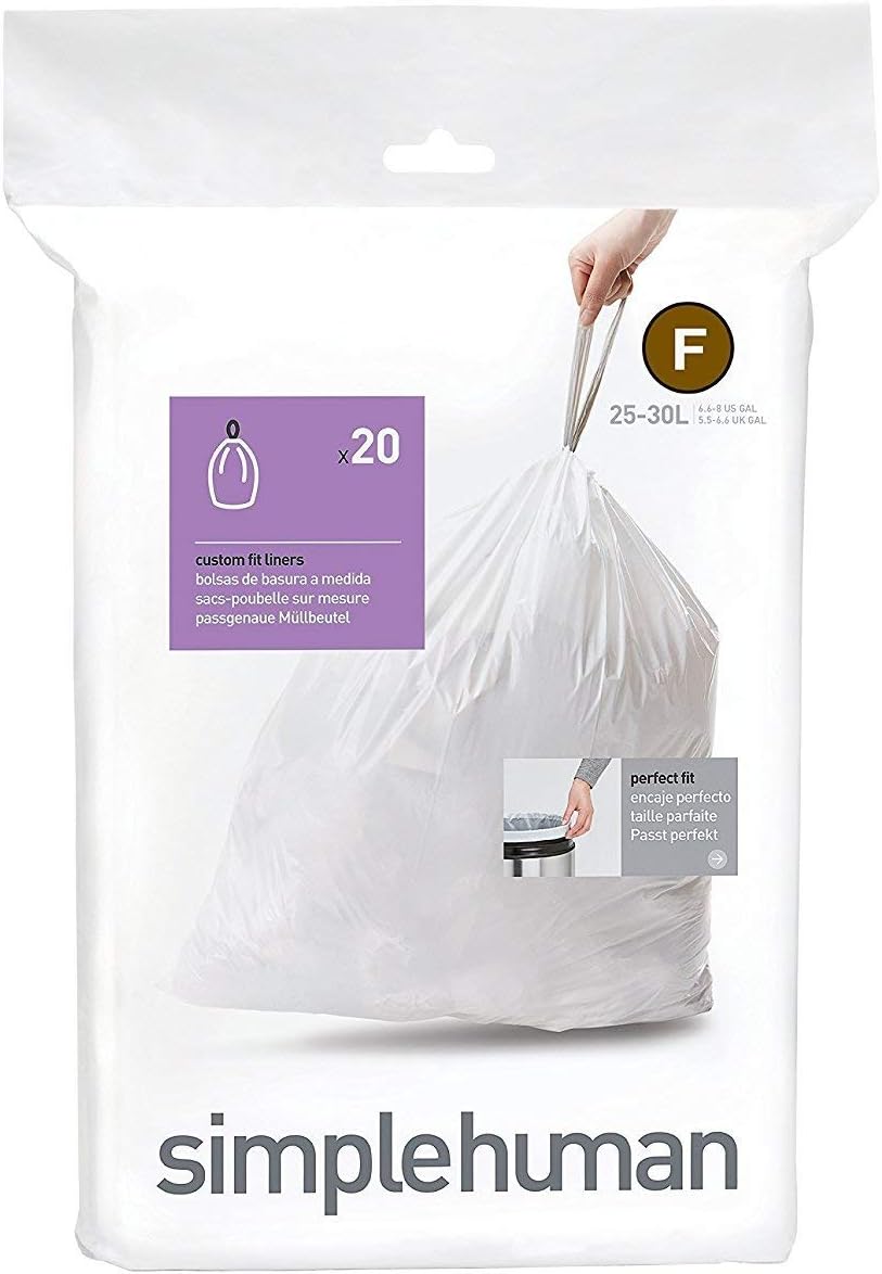 Simplehuman CW0165 Code F 25L, Custom Fit Bin Liners, 20 Bags, White