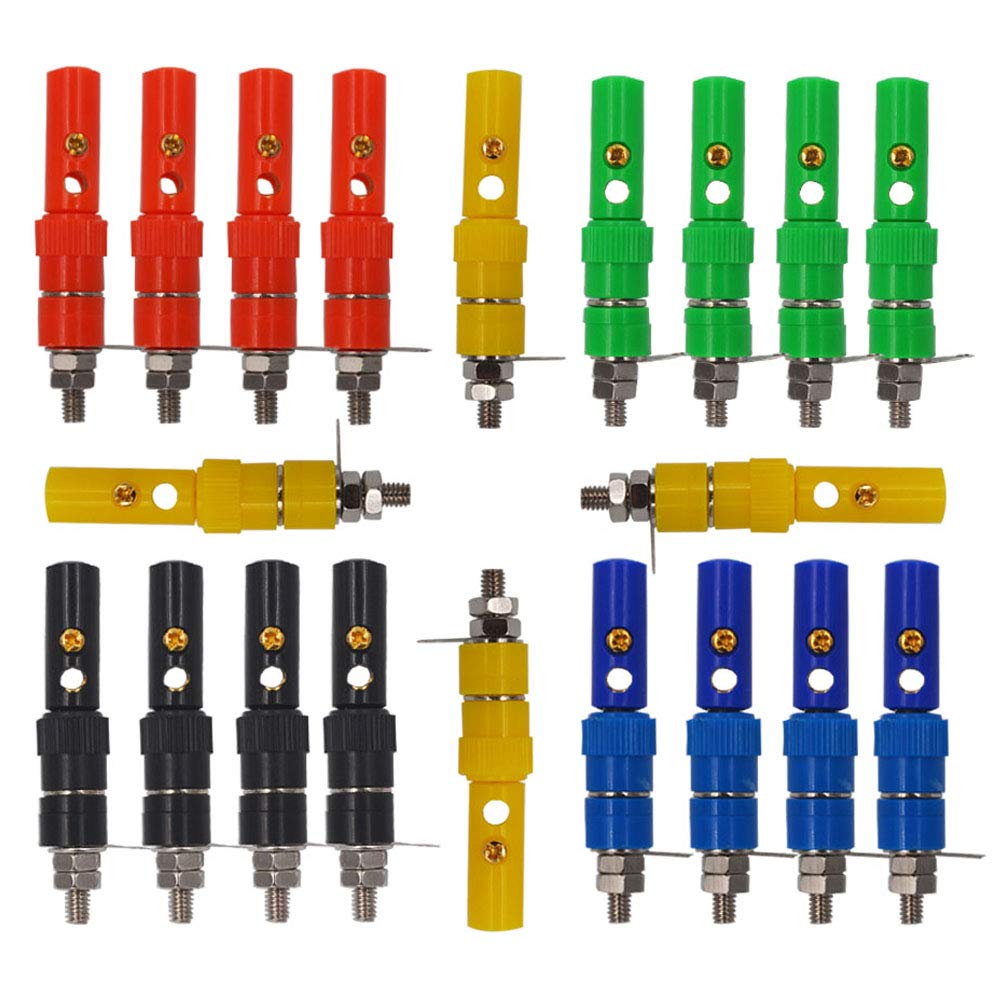 Senven 40Pcs Banana connector, 4mm banana terminal adapter, banana connector terminal, banana panel female connector - 5 colors (20 male + 20 female)