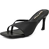 Shoe'N Tale High Heels for Women Flip Flops Slip On Mules Square Toe Stiletto Thong Heeled Sandals for Party Wedding Holiday