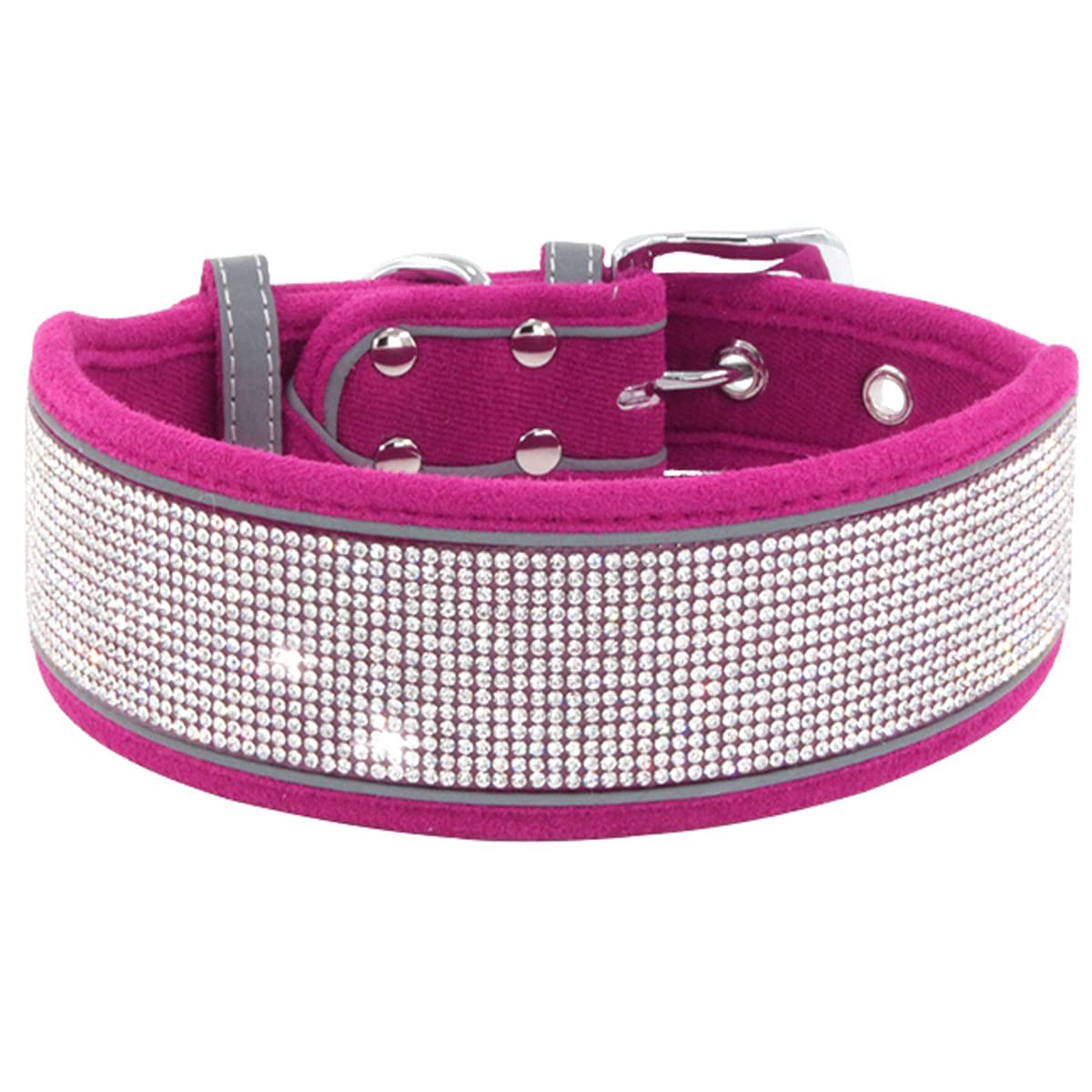 Photo 1 of Serijoars Rhinestone Dog Collar, Dazzling Sparkling Soft Comfortable Reflective Large Dog Collar Crystal Diamond Collar for Small Medium & Large Dogs (L, Hot Pink)
