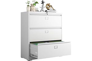 VIYET Lateral File Cabinet with Lock,3 Drawer Metal Filing Cabinets for Home Office,Storage Cabinet for Hanging Files Letter/Legal/F4/A4 (White)