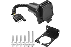 XINLIYA 4-Way Flat Female to 7-Way Trailer Light Adapter, Tow Plug Wiring Adapter Connector Kit with Mounting Bracket, Towing