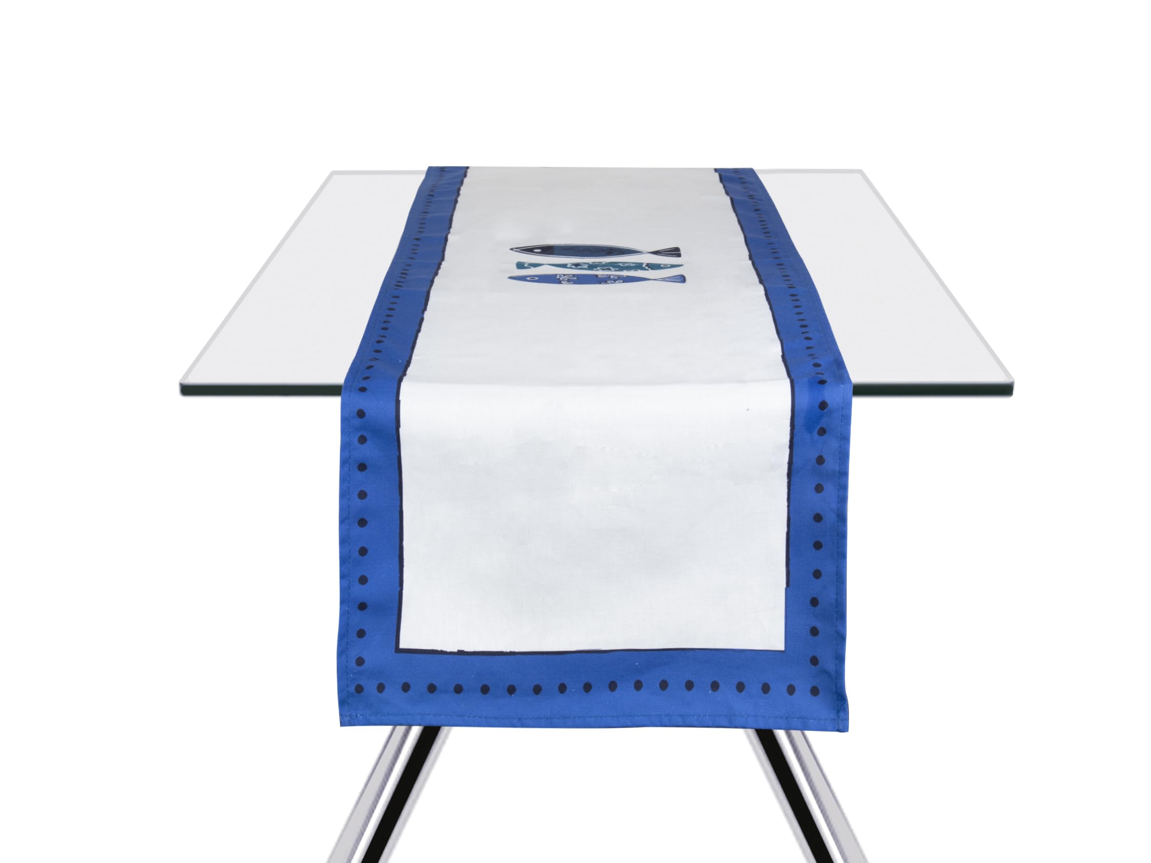 Excelsa Ocean Table Runner, Cotton, White and Blue, 45x140