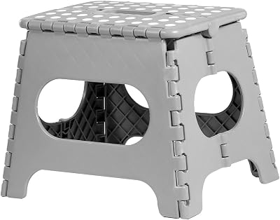iTrend 11 Inch Folding Step Stool Heavy Duty Plastic Grey White