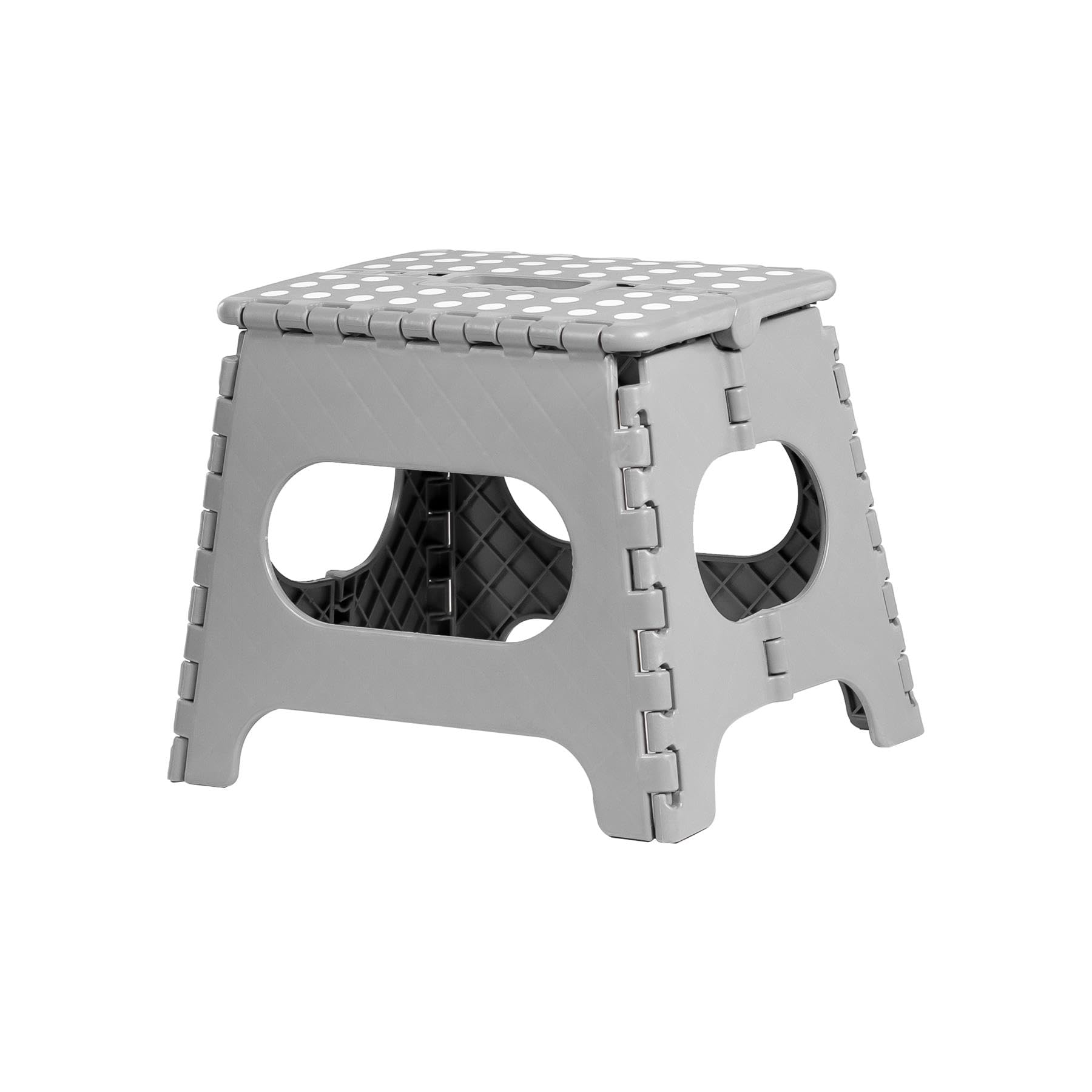 iTrend 11 Inch Folding Step Stool - Heavy Duty Plastic for Adults & Kids - Opens with one Flip - Anti Skid Lightweight Foldable for Kitchen, Bathroom and Bedroom - Grey & White
