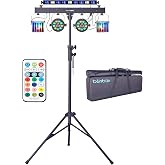 DJ Lights with Stand, 5 in 1 Party Lights DJ Disco Light for Parties Indoor | Sound Activated Mobile Stage Lighting System with DMX&amp; Remote Control, Disco Ball Stage LED Par Light with Bag for Bar Gig