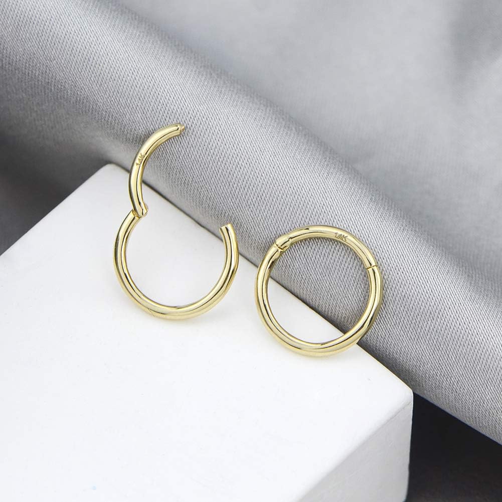 OUFER 16G 14K Solid Gold Hinged Clicker Segment Ring Lip Nose Hoop Helix Daith Tragus Septum Cartilage Earring 8MM - Image 4