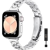 STIROLL Thin Replacement Band Compatible for Apple Watch 38mm 40mm 41mm 42mm(Series 11 10), Stainless Steel Metal Wristband Women Men for iWatch Ultra SE Series 9 8 7 6 5 4 3 2 1, Silver