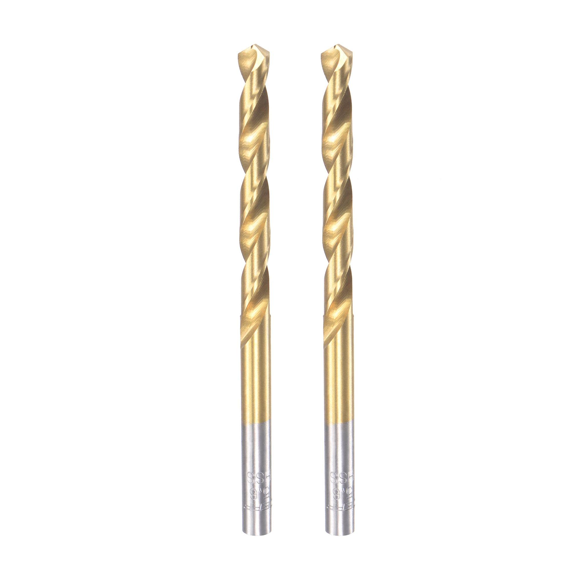 sourcing map High Speed Steel Straight Shank Twist Drill Bit Fully Ground Titanium Coated 5.6mm Drill Diameter 93mm Total Length 50mm Drill Bit Length 2 Pcs