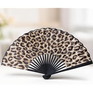 1pc Classic Fashion Leopard Print Folding Fan,Handheld Decorative Fan