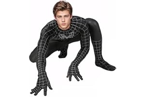 HTXGUO Halloween Superhero Costume Cosplay Black Jumpsuit Zentai Onesie Outfit Dress Up for Mens Kids