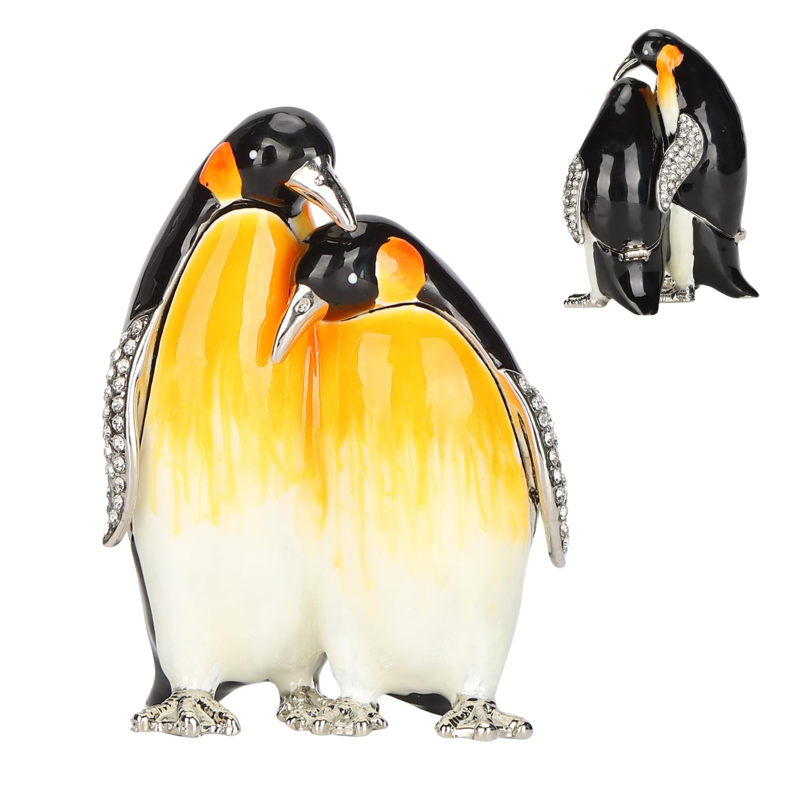 Buachois Penguins Couple Ornament Zinc Alloy Penguins Jewellery Storage Box Symbolizing Pure Love Animal Collection Decor Sculpture Home Office Desktop Crafts Statue