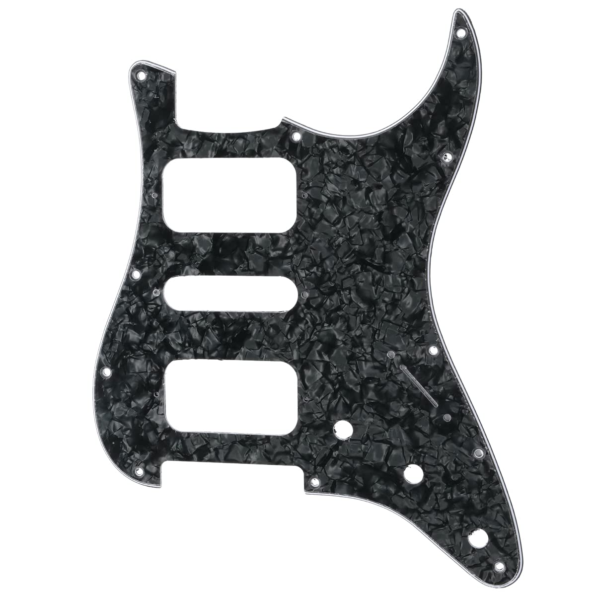 Musiclily Pro 11 Holes Round Corner HSH Strat Pickguard for American/Mexican Fender Standard Stratocaster Electric Guitar, 4Ply Black Pearl