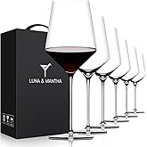 OJA Red Wine Glasses Set of 6, Premium Crystal Wine Glasses Hand Blown, 17 oz, Long Stem, Thin Rim, Perfect for Daily Use, Unique Wedding Anniversary or Birthday Gift
