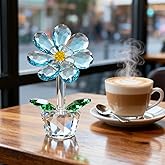 Crystal Flower Figurine Faceted Glass Blue Flower Statue Paperweight Gift for Her Collectible Ornament Desk Home Decor