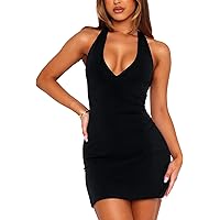 Mini Vestido Corto Del Verano, Vestidos De Fiesta Estilo Chicas Sexy Tirantes Halter Negro Sin Mangas