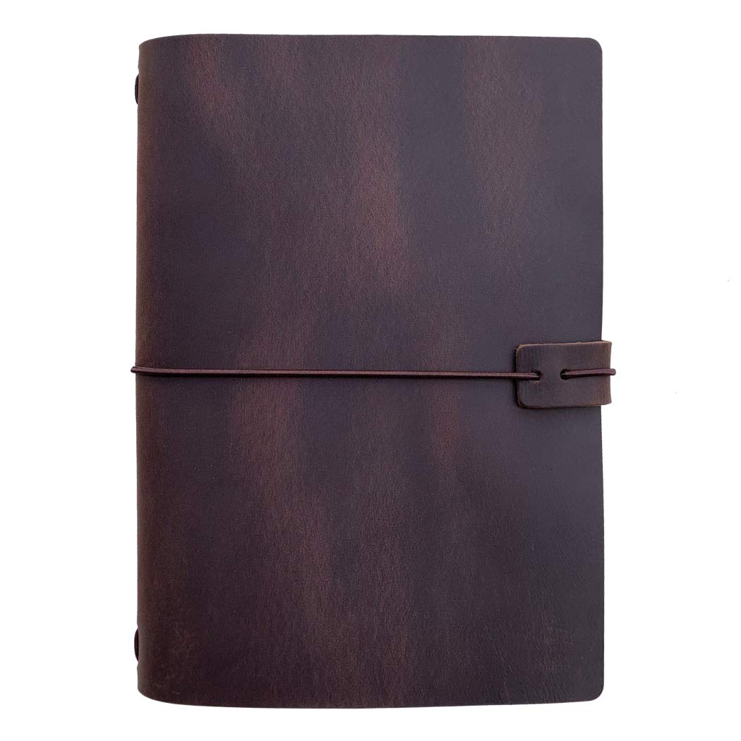 Refillable Leather Travelers Notebook -A5 Travel Journal with Lined Insert, 8.5 x 5.5 Inches, Dark Brown