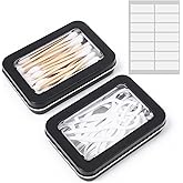 2 Pcs Travel Cotton Swab Holder with Label Stickers Portable Dental Floss Holder with Dustproof Lid Small Metal Storage Box for Swabs, Cotton Ball, Floss, Hair Ties (3.4x2.5x0.7 Inch)