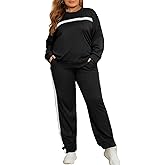 Bealin Women's Plus Size Two Piece Outfits For Women Striped Long Sleeves Sweatsuits Tracksuit Jogger Sets