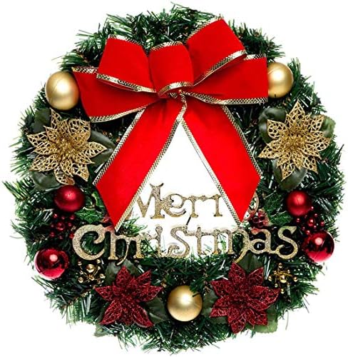 Safeeye Christmas Wreath with Ribbon and Bells, Outdoor Indoor Christmas Wreaths Garland Ornaments Christmas Decorations (12" x 12") (Red)