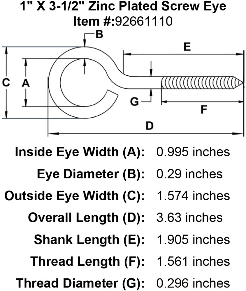 1 X 3 1 2 Zinc Plated Screw Eye Screw Eyes Akcustom Fasteners 1 X 3 1 2 Zinc Plated Screw Eye Screw Eyes Akcustom Fasteners