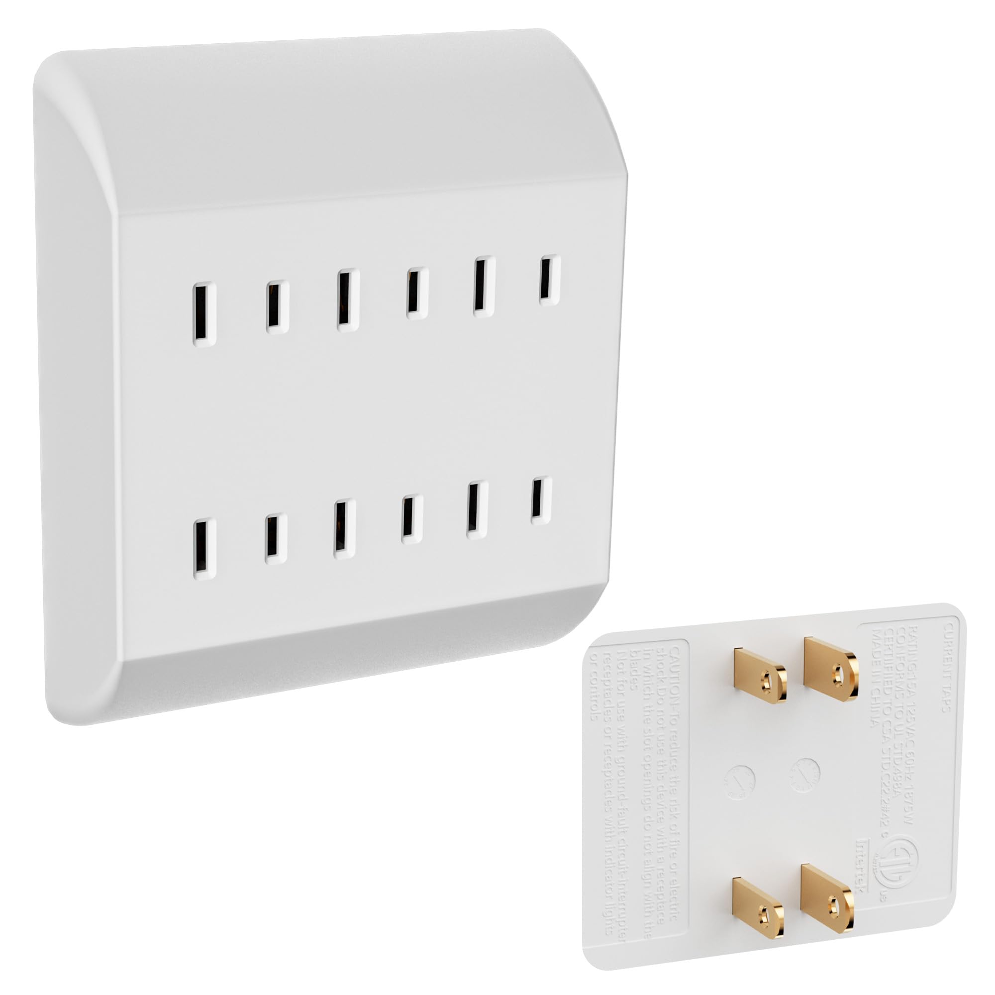Photo 1 of 2-Prong 6-Outlet Extender, Multi Plug Outlet with 6 Electrical Outlets Adapter, Quick and Easy Install, Home Essentials, ETL Listed, 125V, 15A, Max 1875W, White