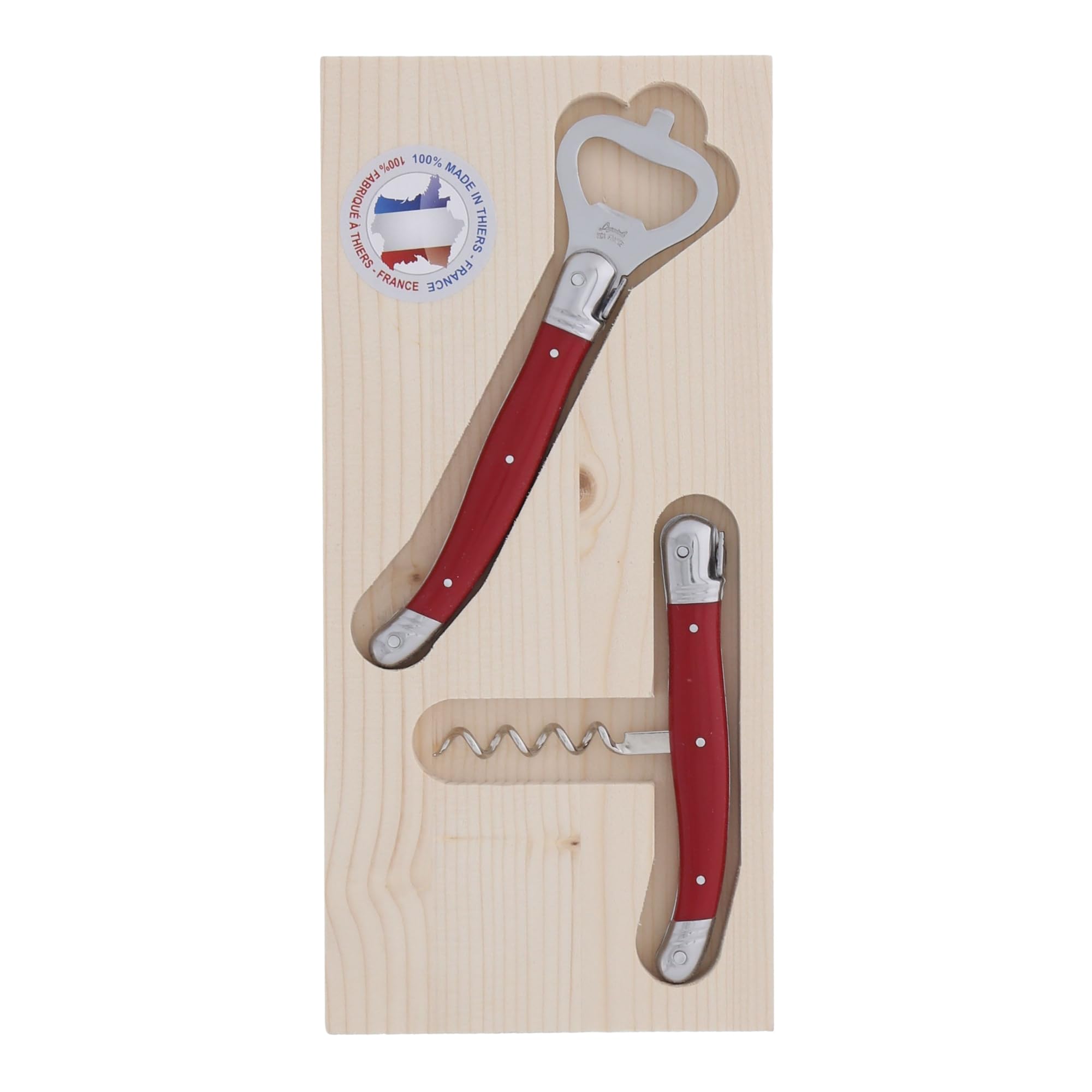 Jean Dubost Laguiole JD97252.RED Corkscrew & Bottle Opener Set with Handles, Stainless Steel