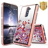 ZTE ZMax Pro Case, ZTE Carry Z981 Case, ZTE Blade X Max Case (Z983) w/ [Tempered Glass Screen Protector], NageBee Quicksand Liquid Floating Glitter Flowing Sparkle Bling Diamond Case -Rose Gold