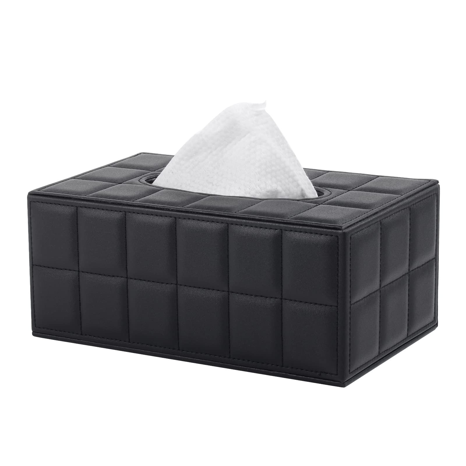 XNONE Tissue Box Cover Rectangle Tissue Box Holder PU Leather Facial Organizer with Magnetic Bottom,Decorative Napkin Caddy for Vanity Dresser Night Stand Table Countertop Home Office Car,Black
