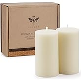 Beeswax Pillar Candles Set of 2, Smokeless Dripless Pure Beeswax Candle Set with Natural Scent for Room Decoration Prayer Party, Long Lasting Burn Time,2x4 inch,White Raw