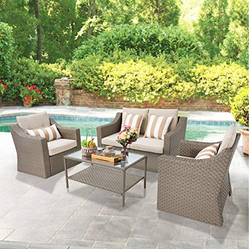 SOLAURA Outdoor Patio Furniture Set 4Piece Conversation Set All