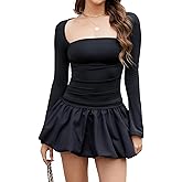 GUCURIN Women Bubble Mini Dress Long Sleeve Square Neck Backless Puffy Skirt Dress Short Formal Dresses