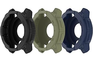 BABYVALLEY Compatible with Garmin Instinct 3 45MM 50MM Case, Soft Silicone Protector Face Cover Shell Protector Replacement Case Protective Frame for Garmin Instinct 3 Smartwatch (Black&Blue&Green, 45MM)