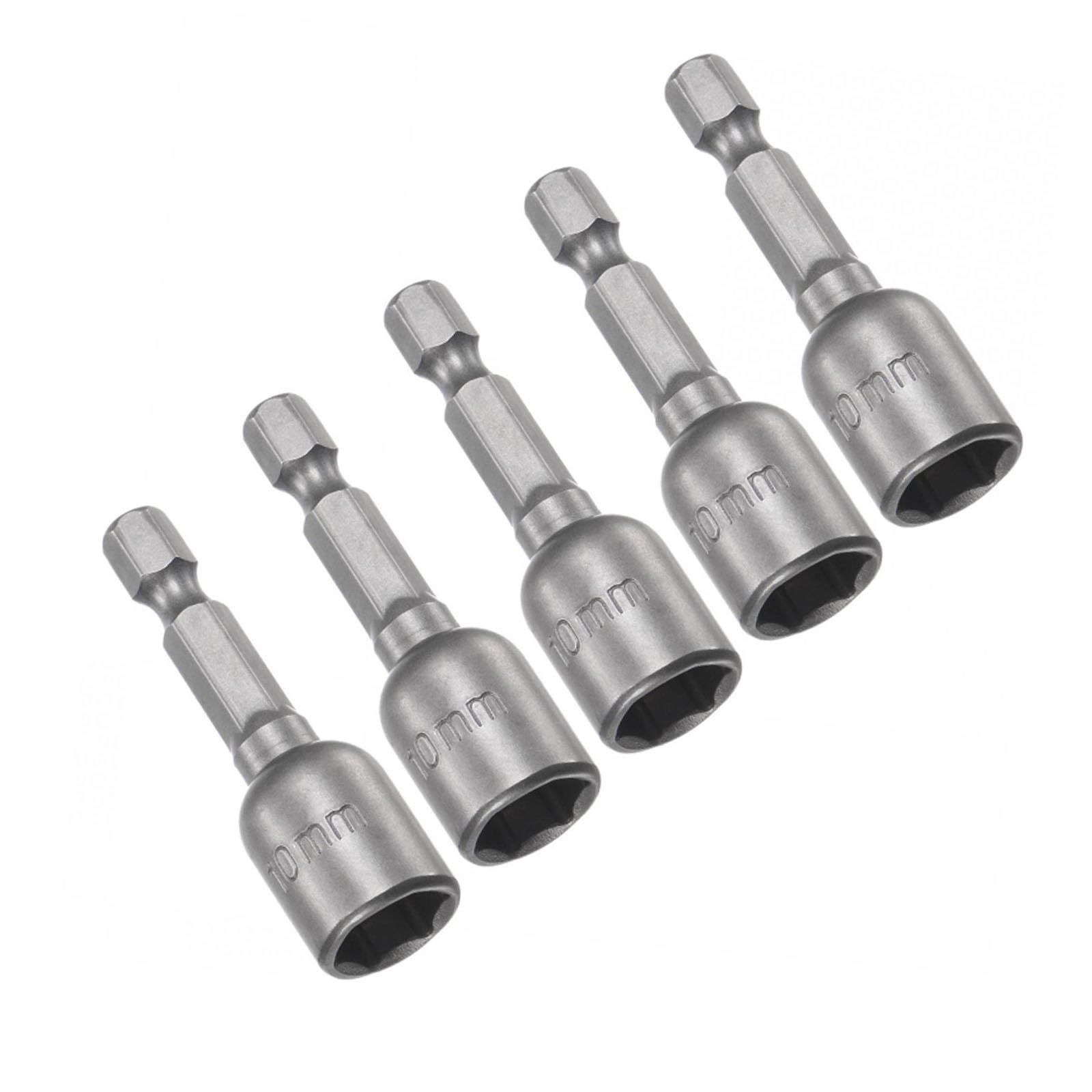 TOP-VIGOR 5Pcs 10mm Nut Setter Driver Drill Bit Set, 1/4 inch Hex Shank Quick Change, 48mm Length Metric Nut Driver Set for Woodworking, Auto Repairing, Machine Maintenance, Furnitures