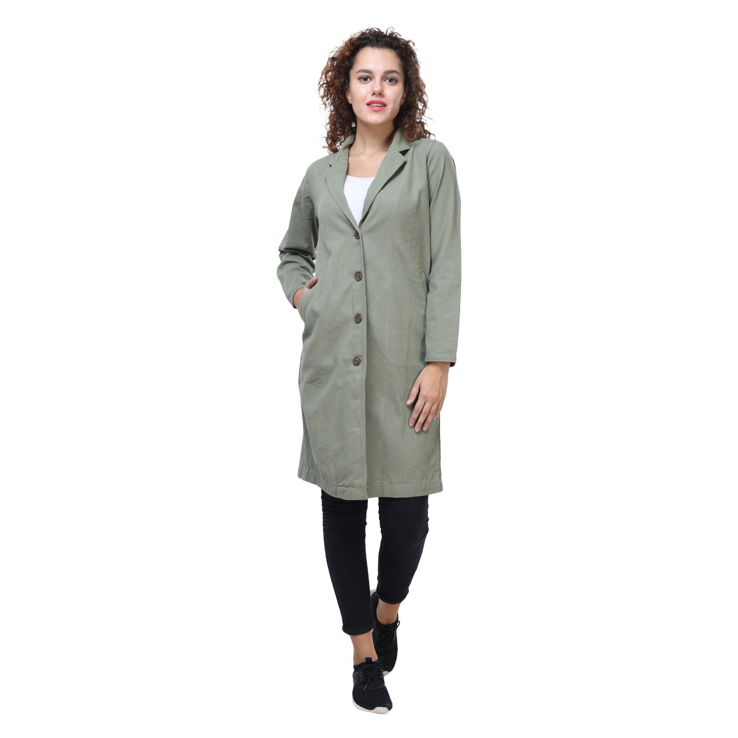 mansicollections olive green long coat for women