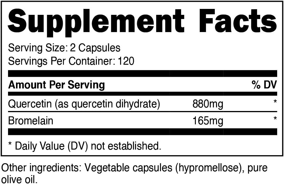 Nutricost Quercetin 880mg, 240 Veggie Capsules with Bromelain (165mg) - 120 Servings - Gluten Free, Non-GMO: Health & Personal Care