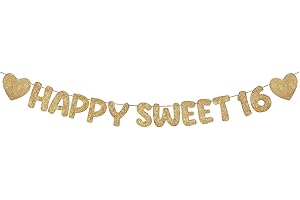 Fulmoon Pre Strung Happy Sweet 16 Banner Glitter Sixteenth Birthday Party Decorations 16th Party Sign Sweet 16 Party Decorations for Birthday Party Bachelorette Party(Champagne Gold)