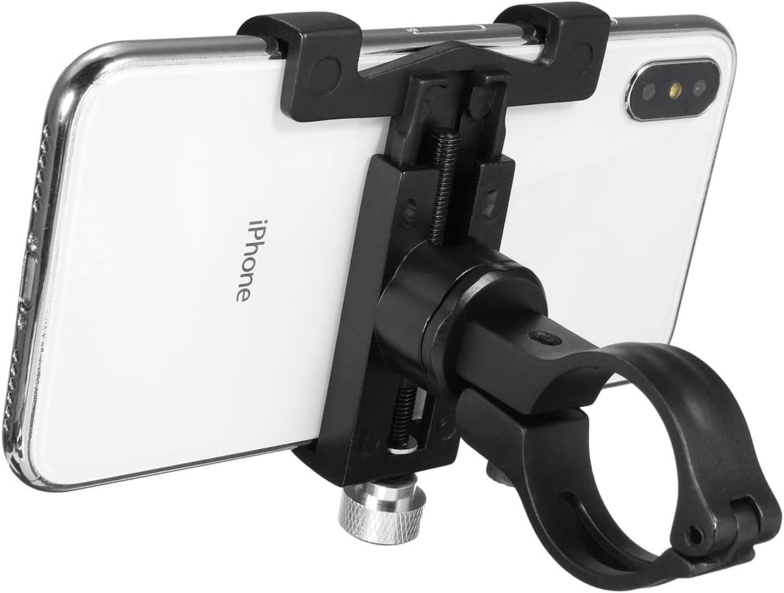 Alamor Universal Aluminum Bicycle Handlebar Motorcycle Rear View Mirror Phone Holder Mobile phone rotating stand - Black