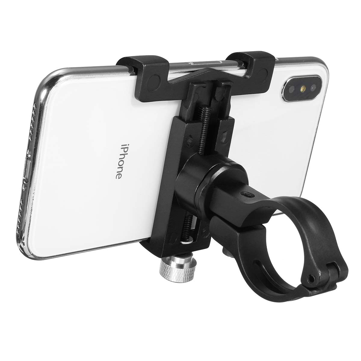 Alamor Universal Aluminum Bicycle Handlebar Motorcycle Rear View Mirror Phone Holder Mobile phone rotating stand - Black